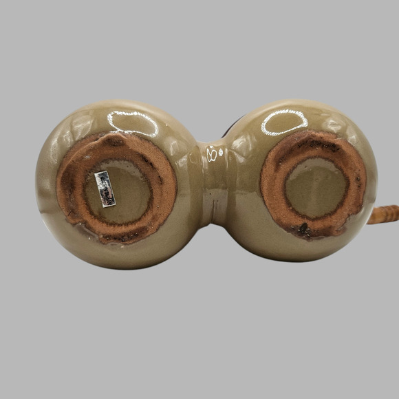 Vintage USA Pottery Double Brown Drip Glaze Condiment Set with Wooden Spoons - Picture 6 of 6